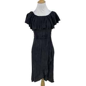 Chasor Faux Wrap Dress Womens M Medium Gray Off Shoulder Flap Cinch Waist Flowy